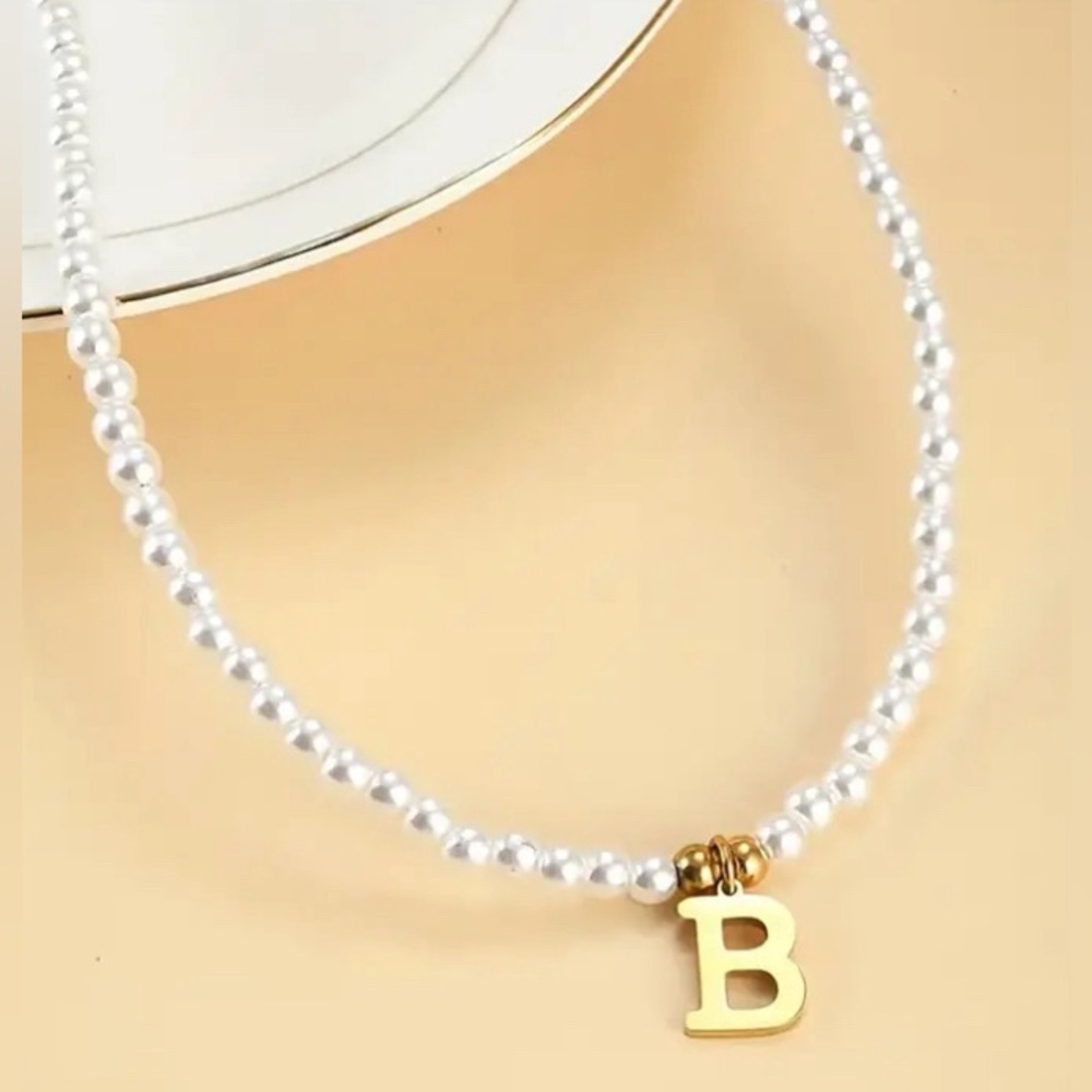Letter “B” Initial On Faux Pearl Necklace